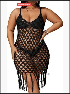 Plus Size Crochet Cover Up Hollow Out Fringe Beach Dress